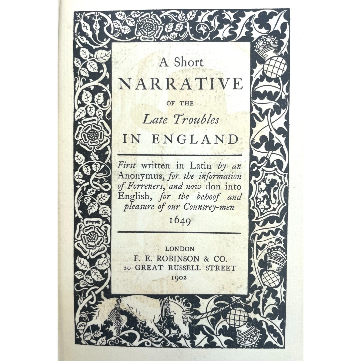 A Short Narrative of the Late Troubles in England