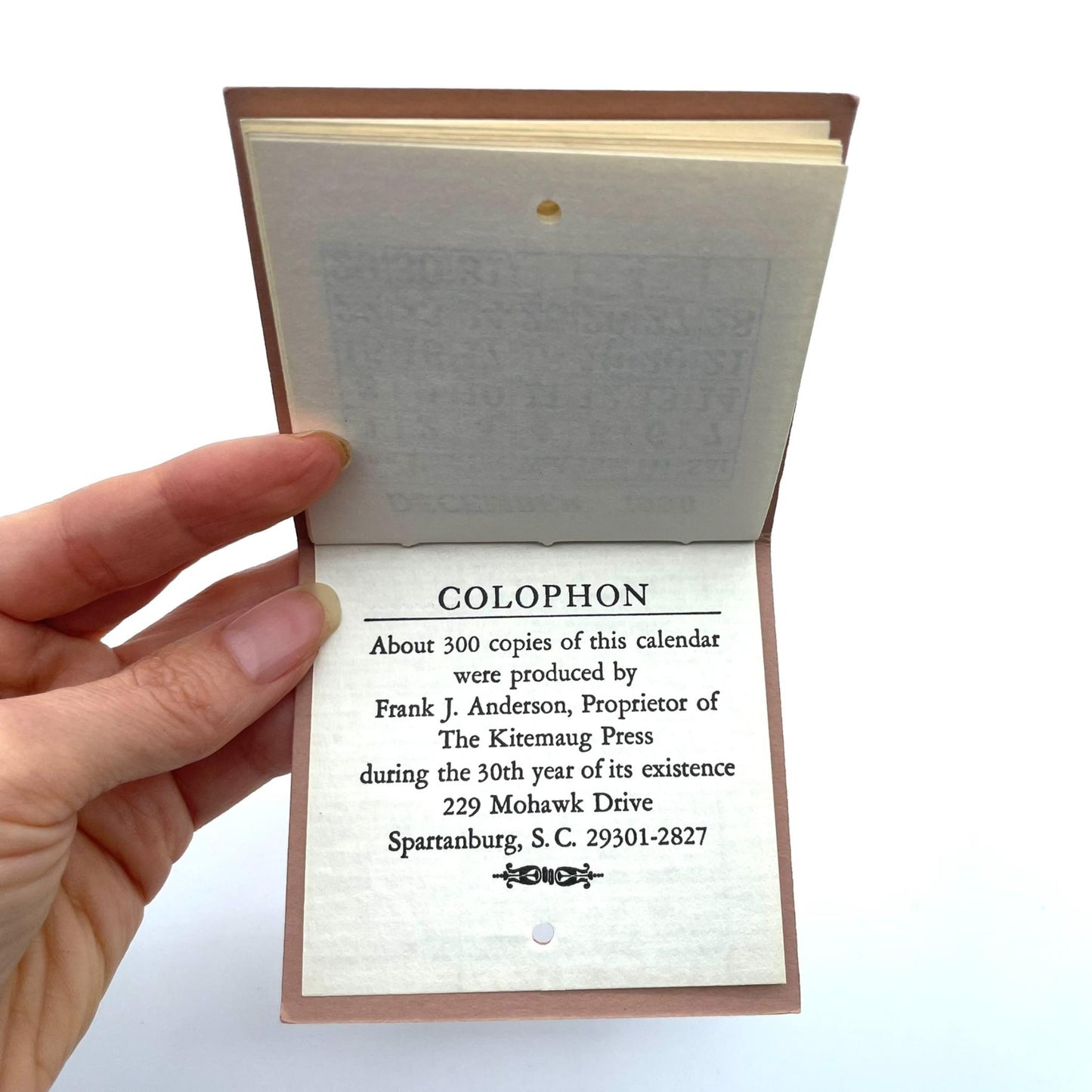 [Seven issues of "A Booklover's Calendar" for the years 1996-2002, produced by Frank J. Anderson of The Kitemaug Press]