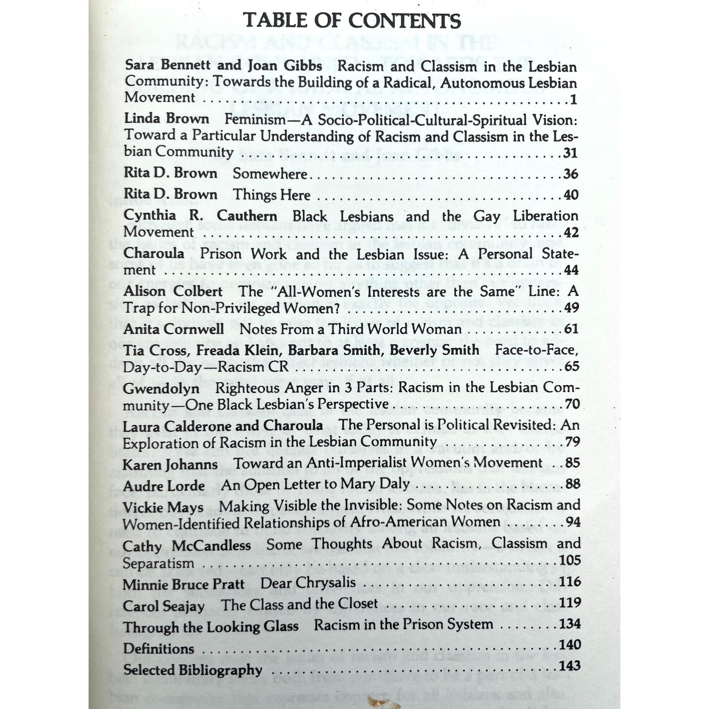 Top Ranking: A Collection of Articles on Racism and Classism in the Lesbian Community