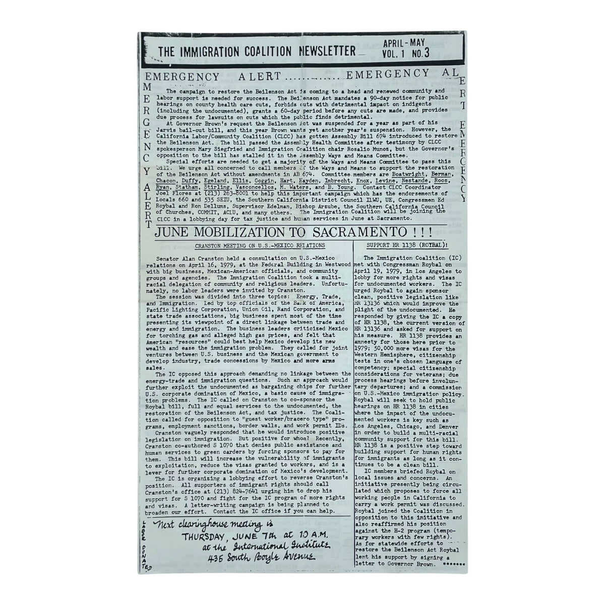 The Immigration Coalition Newsletter, Vol. 1, No. 3 (April-May 1979)