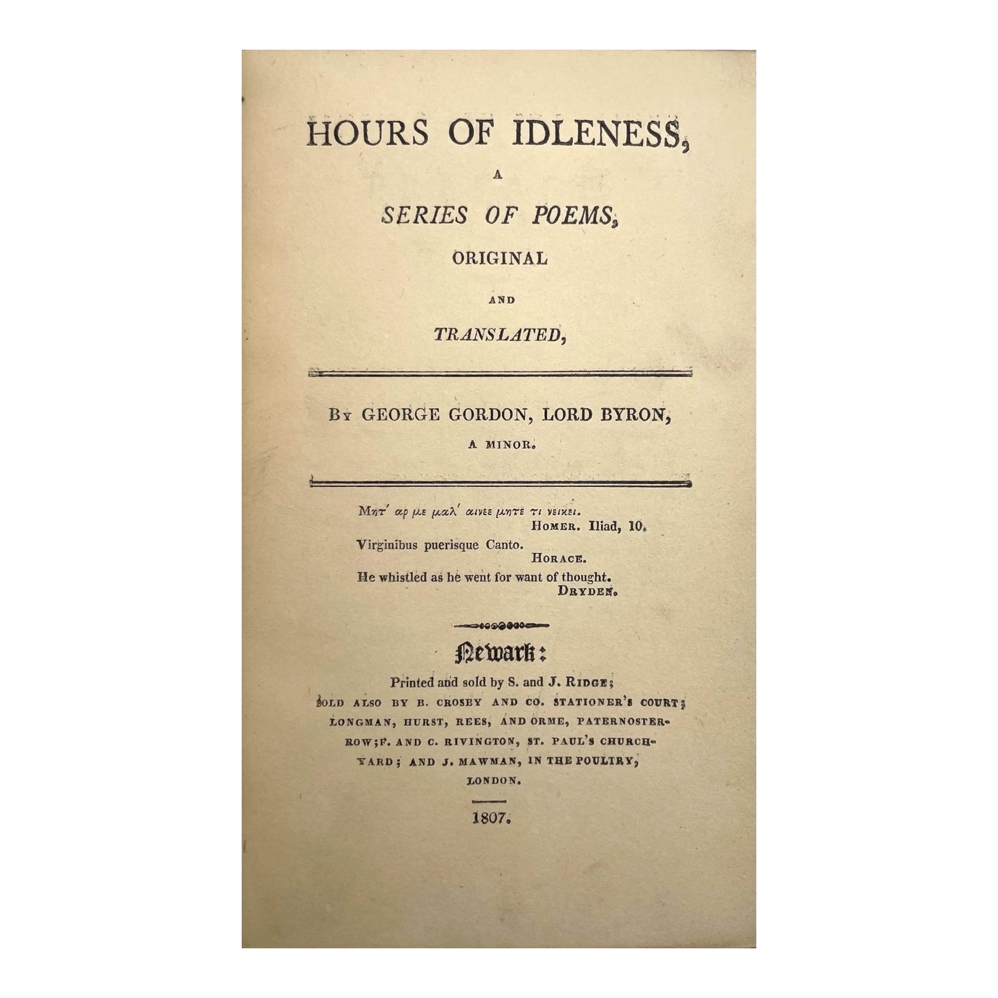 Hours of Idleness, A Series of Poems, Original and Translated