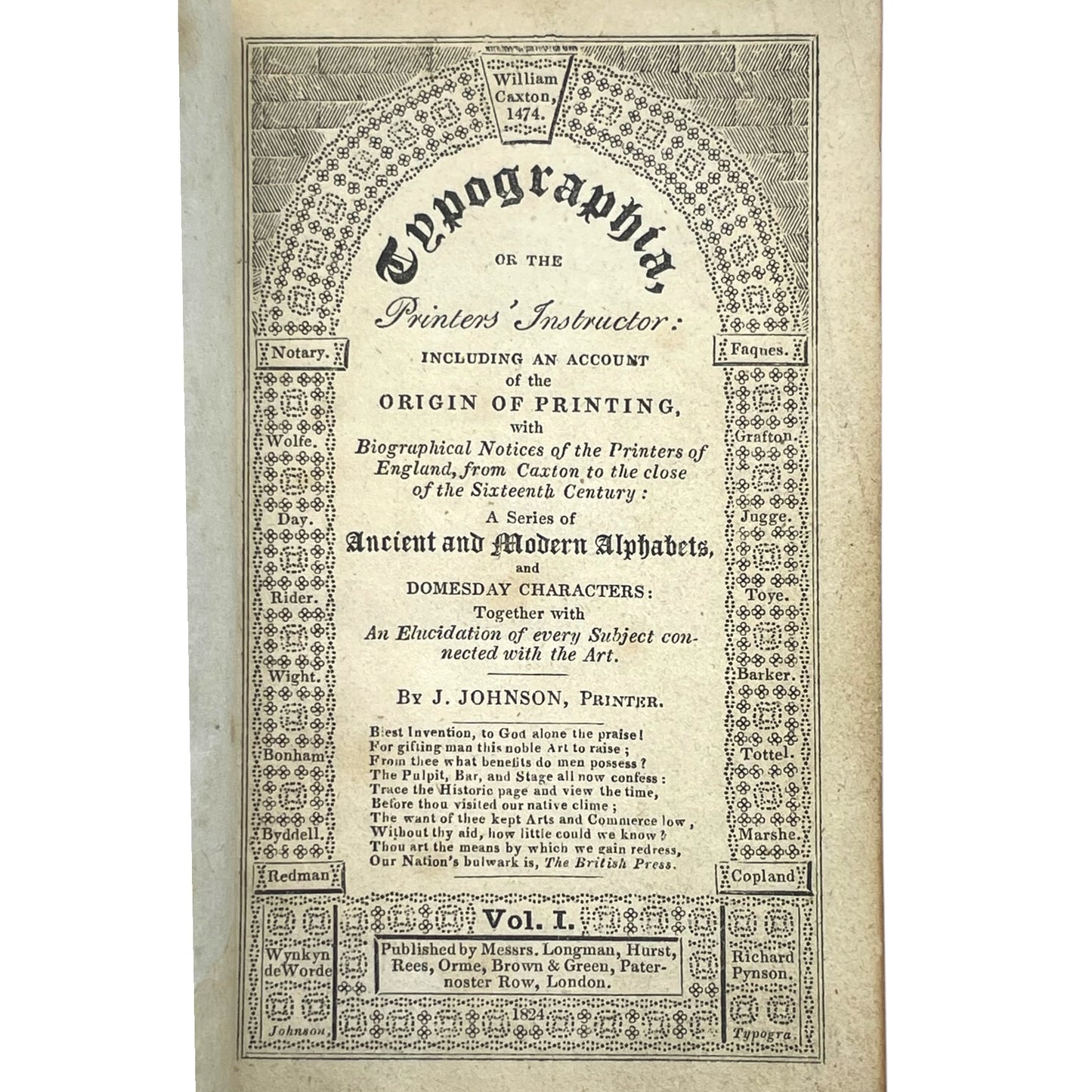 Typographia, or, The Printers' Instructor, Including an Account of the Origin of Printing... [Vol. I-II]