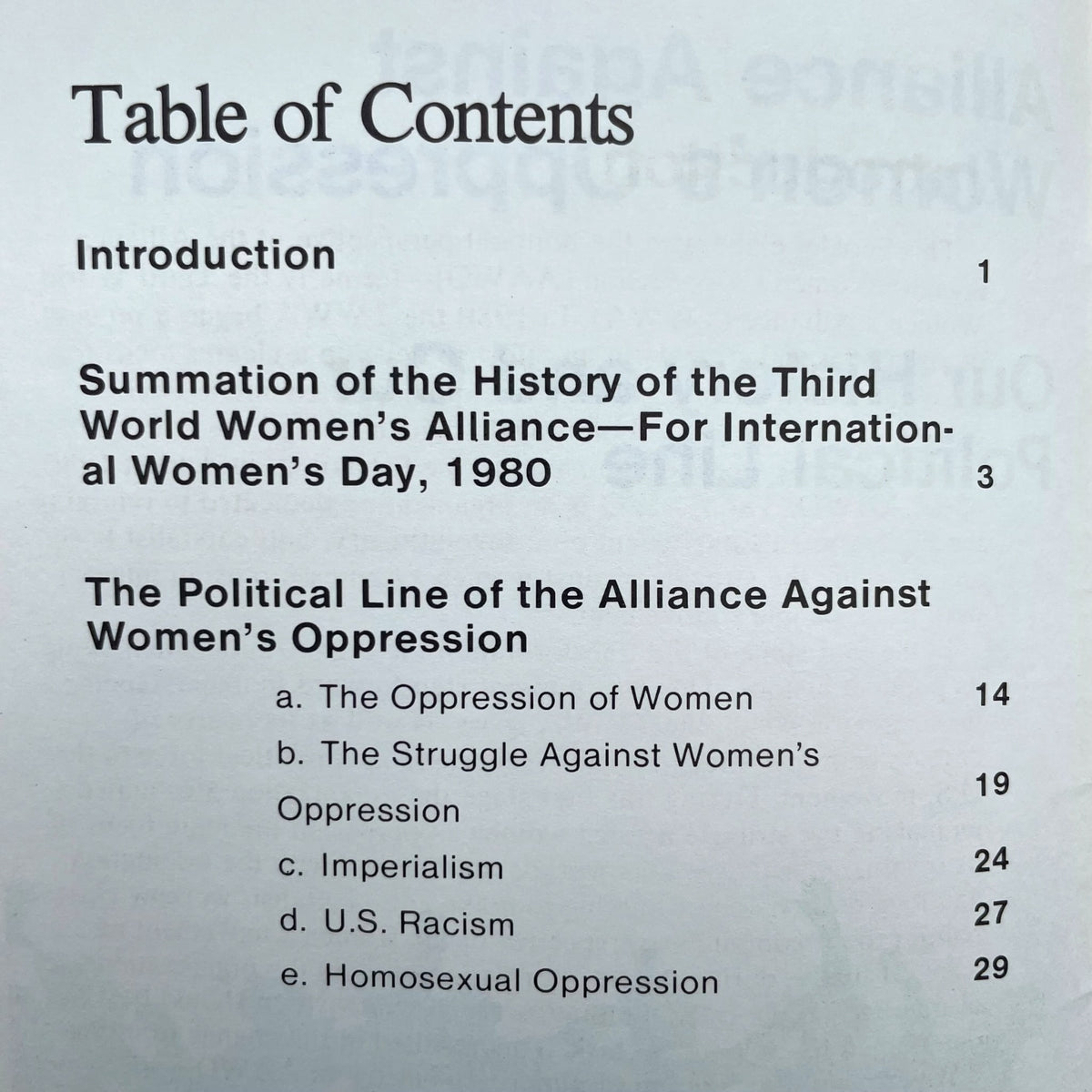Alliance Against Women's Oppression: Our History and Our Political Line