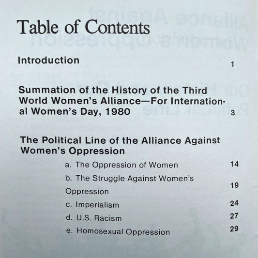 Alliance Against Women's Oppression: Our History and Our Political Line