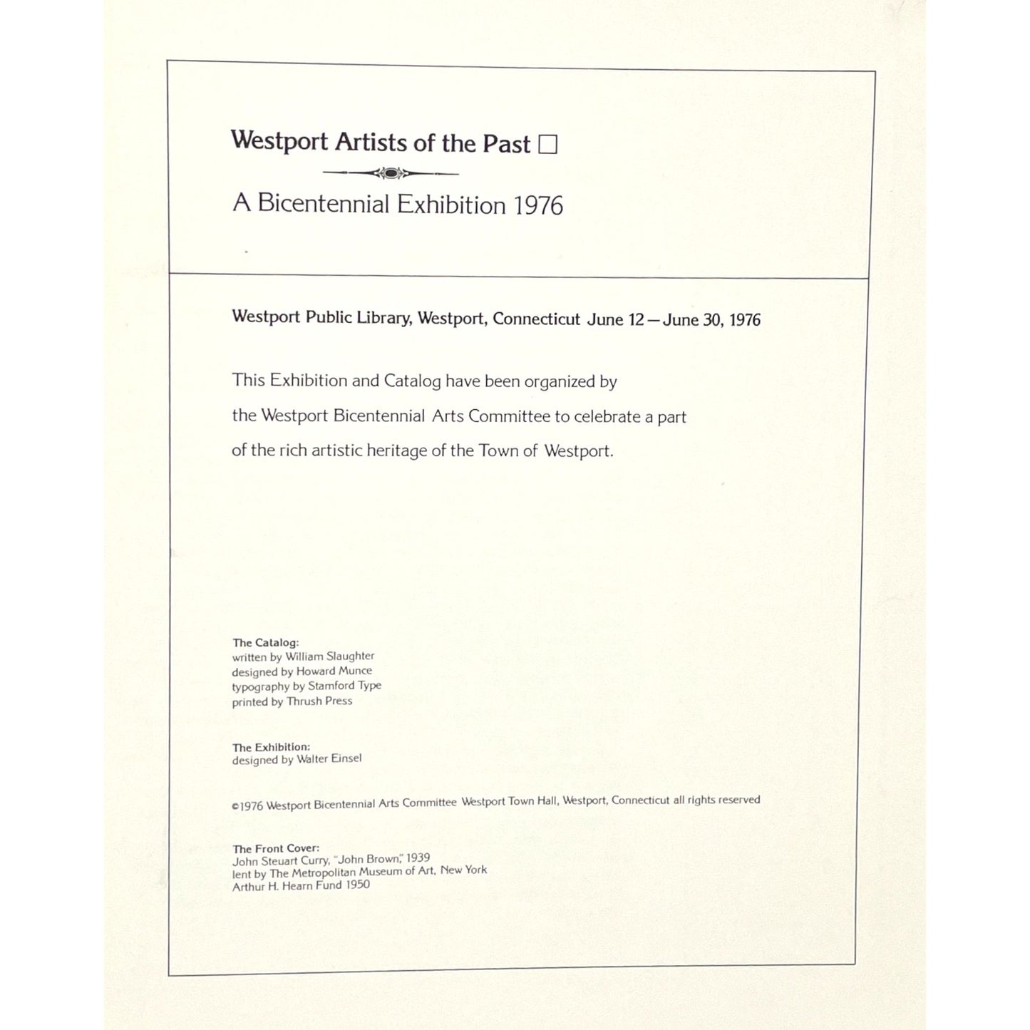 Westport Artists of the Past: A Bicentennial Exhibition, 1976